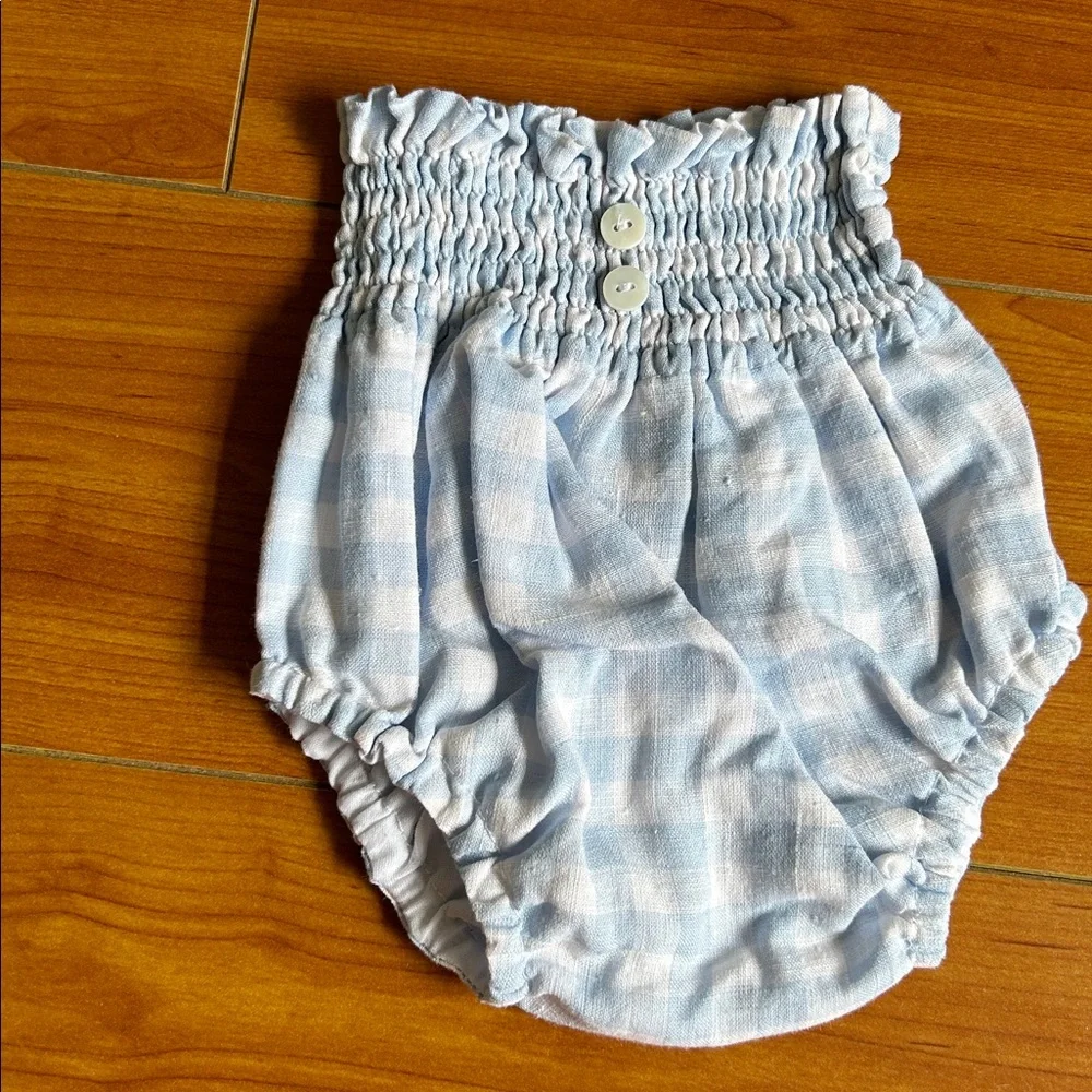 Pepa London Knot Romper & Blue Check Bloomers Newborn